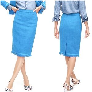 J. Crew Tweed Baby Blue Pencil Skirt with Fringe